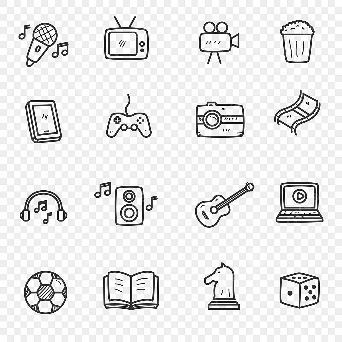 Pngtree set of multimedia and entertainment doodle element vector illustration in cute png image 5317955