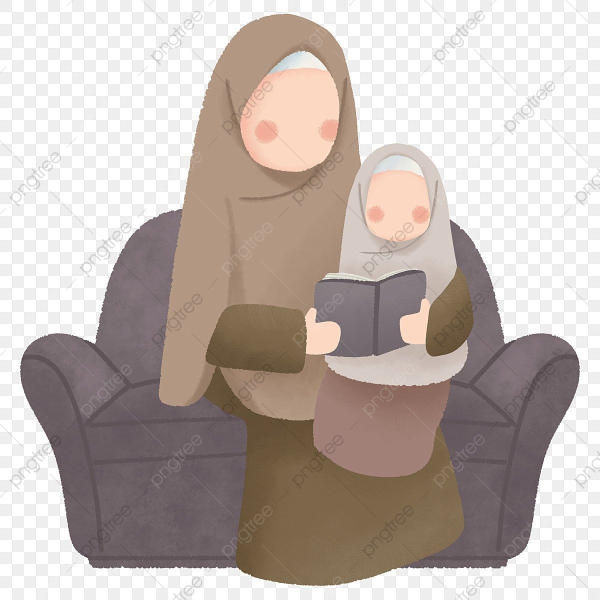 Pngtree mother and muslim girl reading a book png image